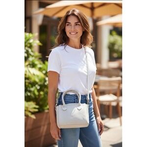 Bueno Dove Dove Light Gray Pebble Leather Crossbody Satchel Bag